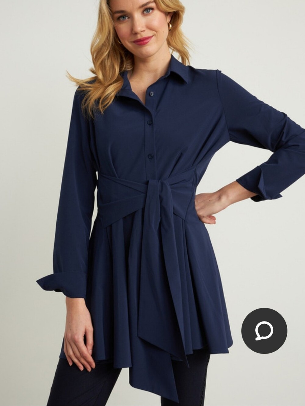 Joseph Ribkoff Tunic Blouse Midnight Blue Tie Front Womens Size 4 Top Short